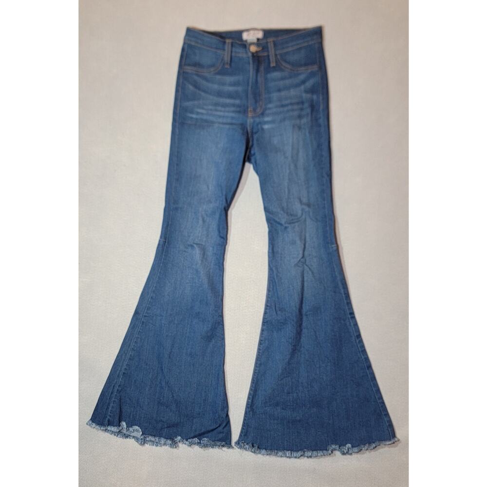 Judy Blue High Waist Flare Jeans Raw Hem Medium Wash Size 5/27 Style 8396